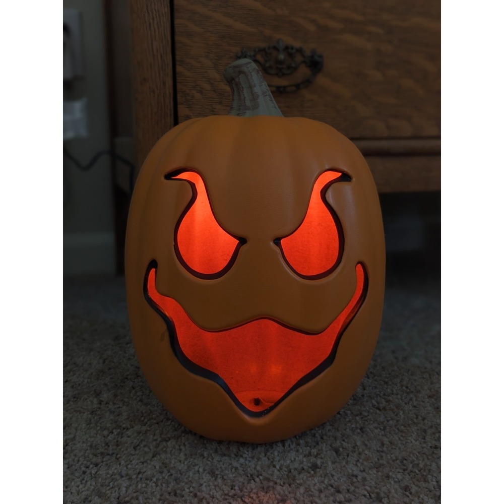Gemmy Light Up Jack O Lantern Pumpkin Lamp 12" Red Glow Plug In‎ Halloween Retro